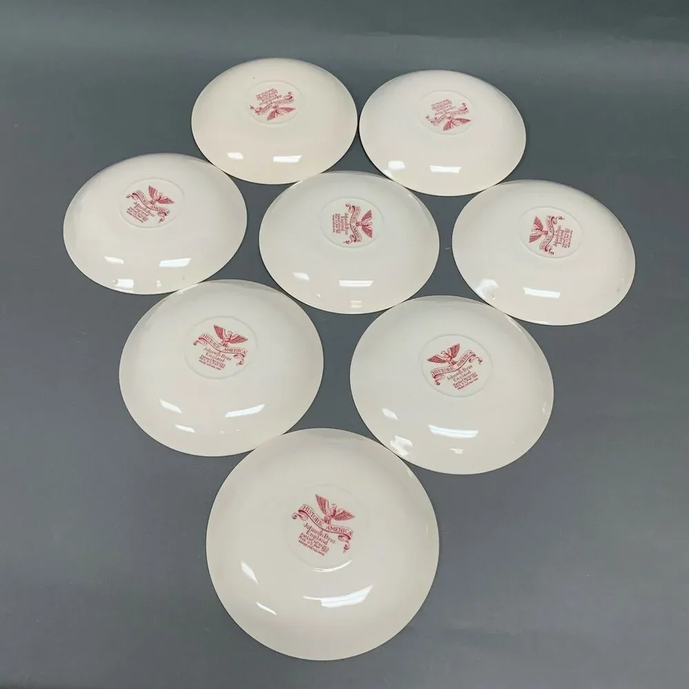 Johnson Bros. Historic America England Pink Ivory Saucers‎ Acorn 6 1/8